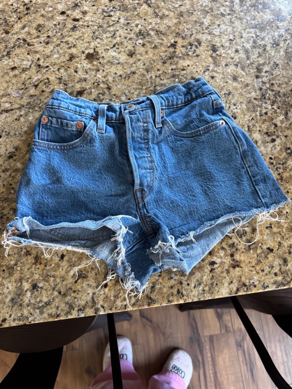 Levi's Medium Blue Frayed Denim Cutoff Shorts